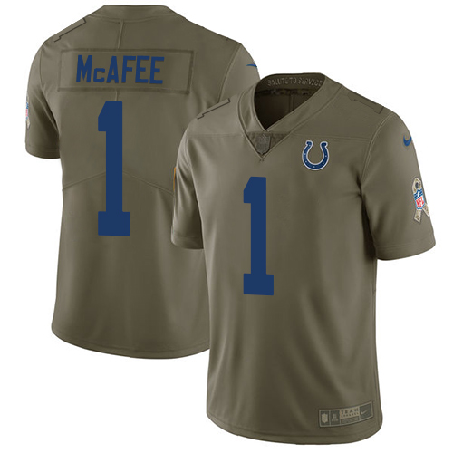 Nike Colts #1 Pat McAfee Olive Men's Stitched NFL Limited Salute to Service Jersey - Click Image to Close